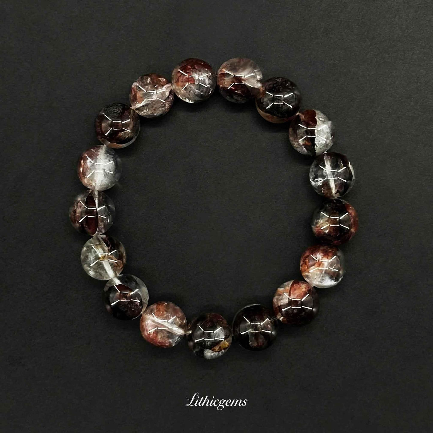 Custom Red Phantom Quartz Bracelet - Unique Flower Inclusions for Creativity & Vitality - Lithicgems