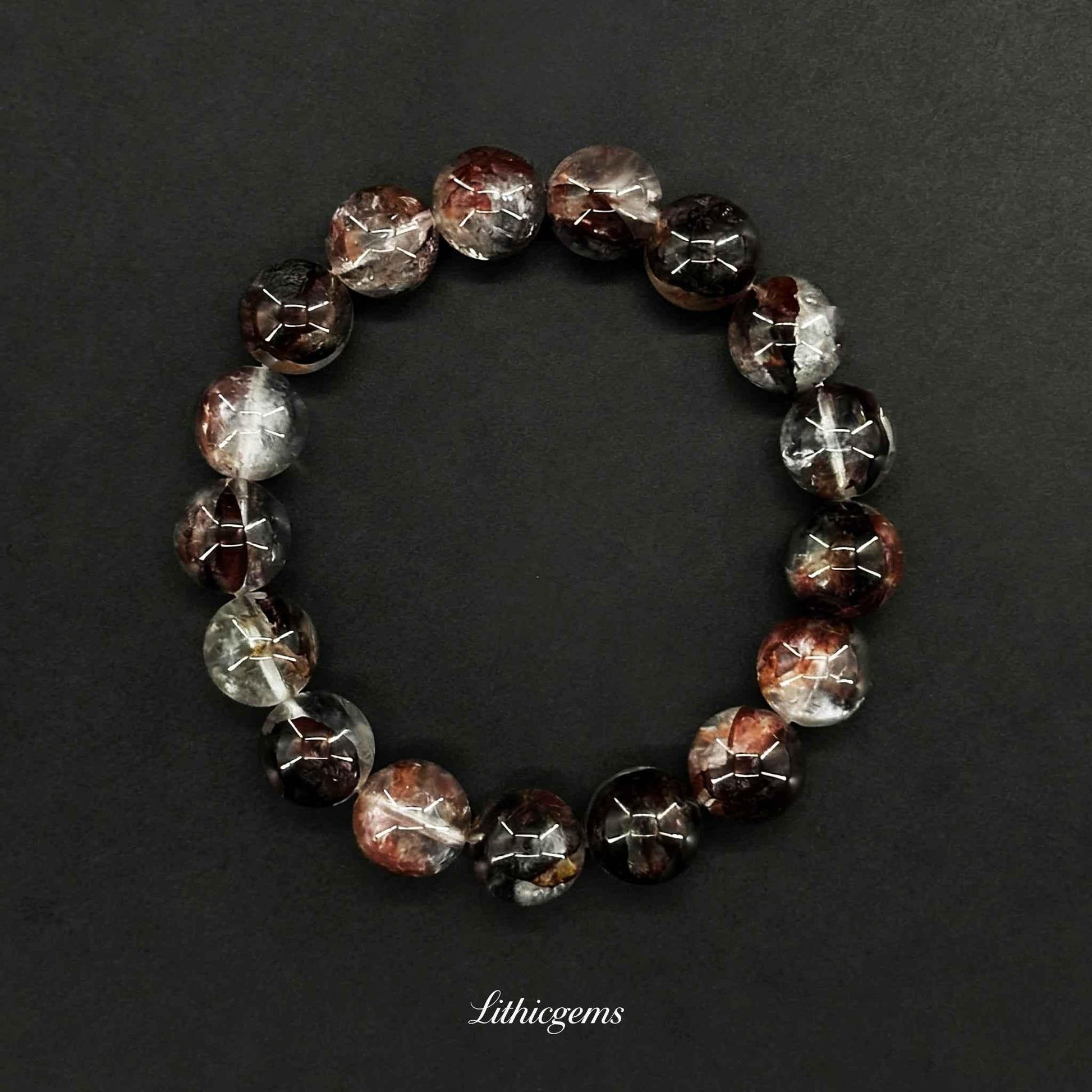 Custom Red Phantom Quartz Bracelet - Unique Flower Inclusions for Creativity & Vitality - Lithicgems