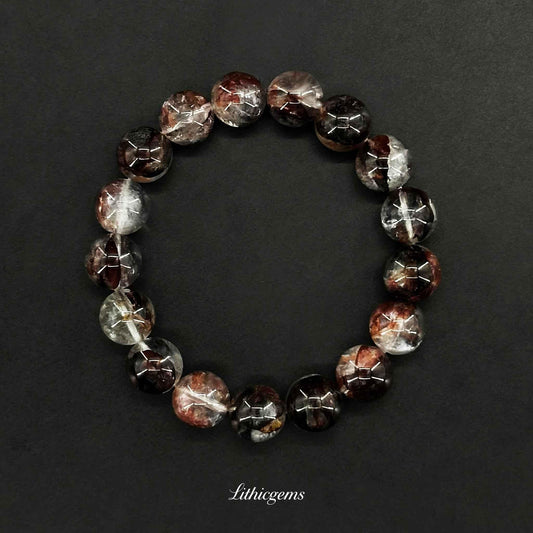 Custom Red Phantom Quartz Bracelet - Unique Flower Inclusions for Creativity & Vitality - Lithicgems