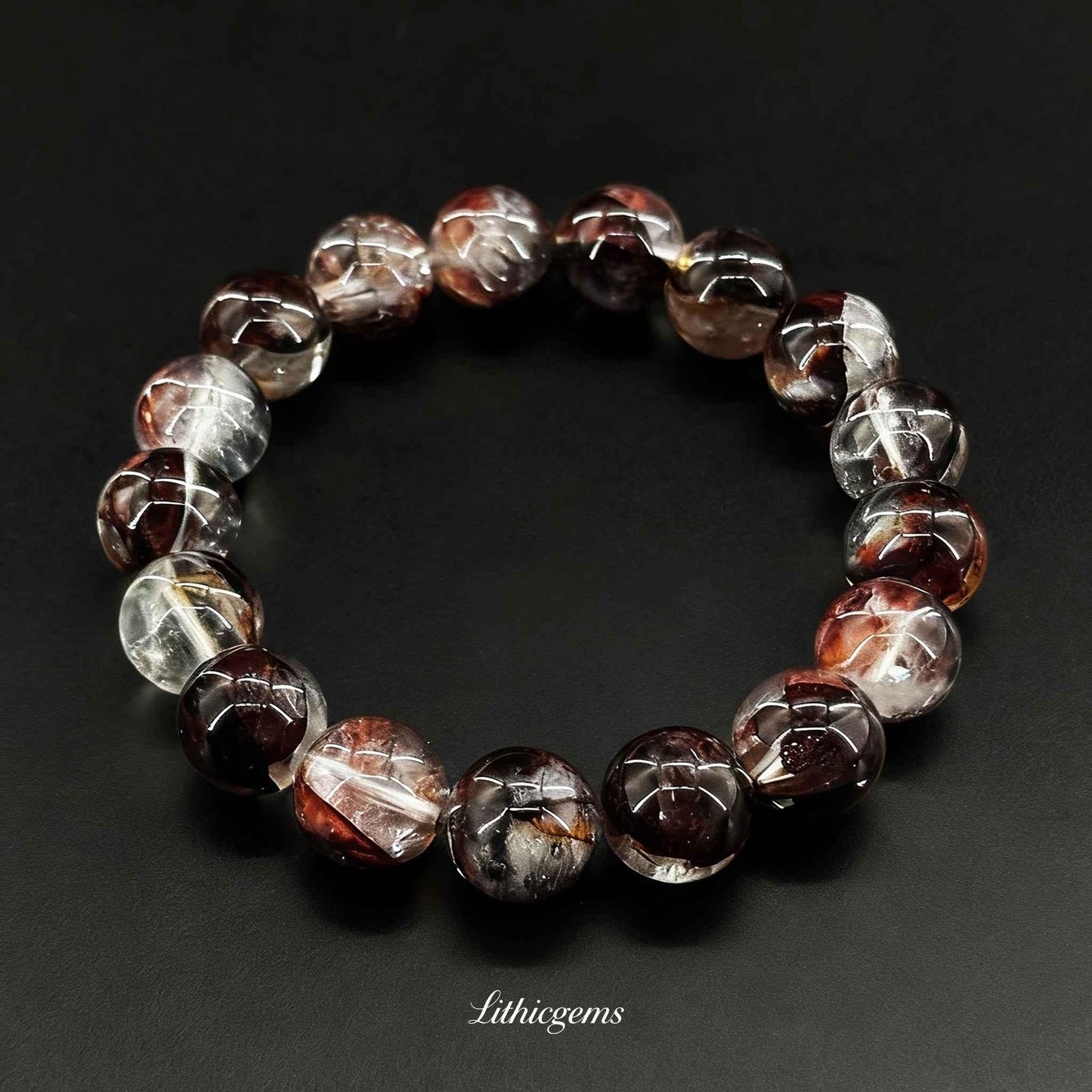 Custom Red Phantom Quartz Bracelet - Unique Flower Inclusions for Creativity & Vitality - Lithicgems