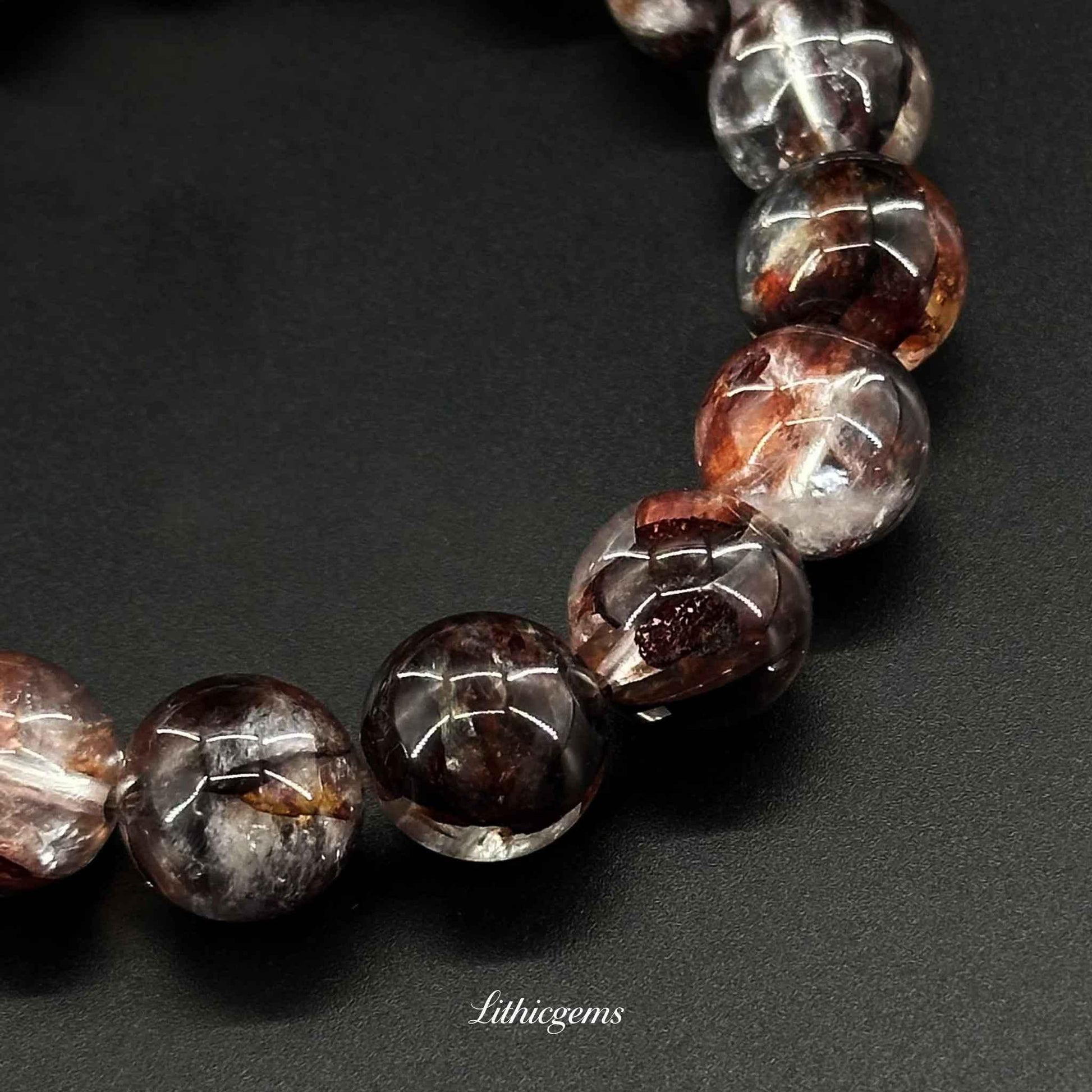 Custom Red Phantom Quartz Bracelet - Unique Flower Inclusions for Creativity & Vitality - Lithicgems