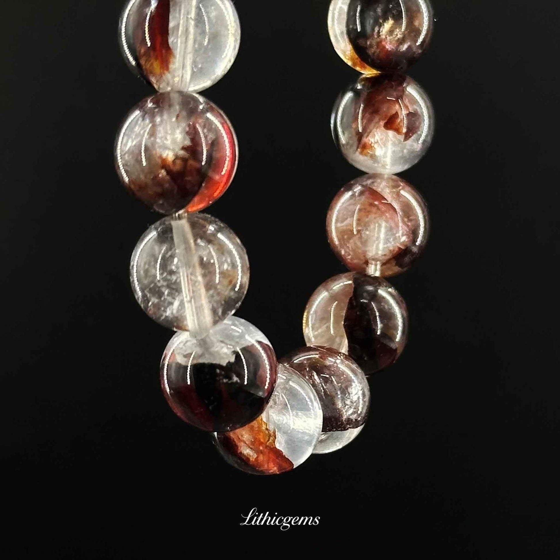 Custom Red Phantom Quartz Bracelet - Unique Flower Inclusions for Creativity & Vitality - Lithicgems