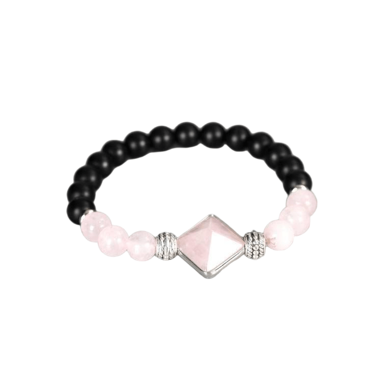 Custom Rose Quartz Pyramid Pendant | Natural Crystal Healing Gemstone Stretch Bracelet | Lithicgems - Lithicgems