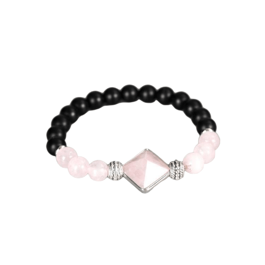 Custom Rose Quartz Pyramid Pendant | Natural Crystal Healing Gemstone Stretch Bracelet | Lithicgems - Lithicgems