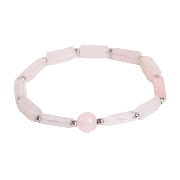 Custom Rose Quartz Square Bead Bracelet | Natural Crystal Fashion Stretch Bracelet | Lithicgems - Lithicgems