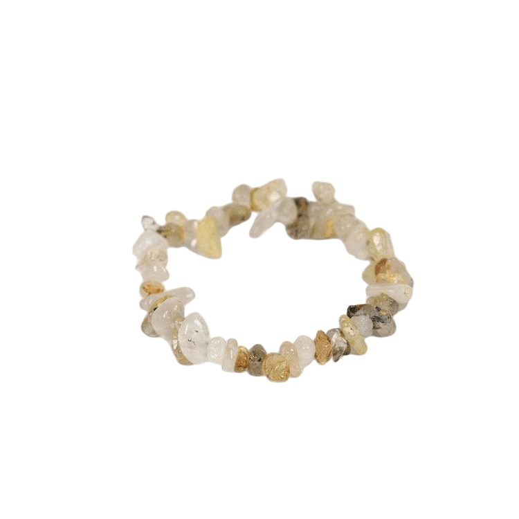 Custom Rutilated Quartz Chip Bracelet 7-8mm | Natural Crystal Irregular Chip Stretch Bracelet | Lithicgems - Lithicgems