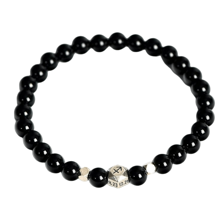 Custom Sagittarius Black Obsidian Zodiac Bracelet 6mm | Natural Crystal Constellation Stretch Bracelet | Lithicgems - Lithicgems