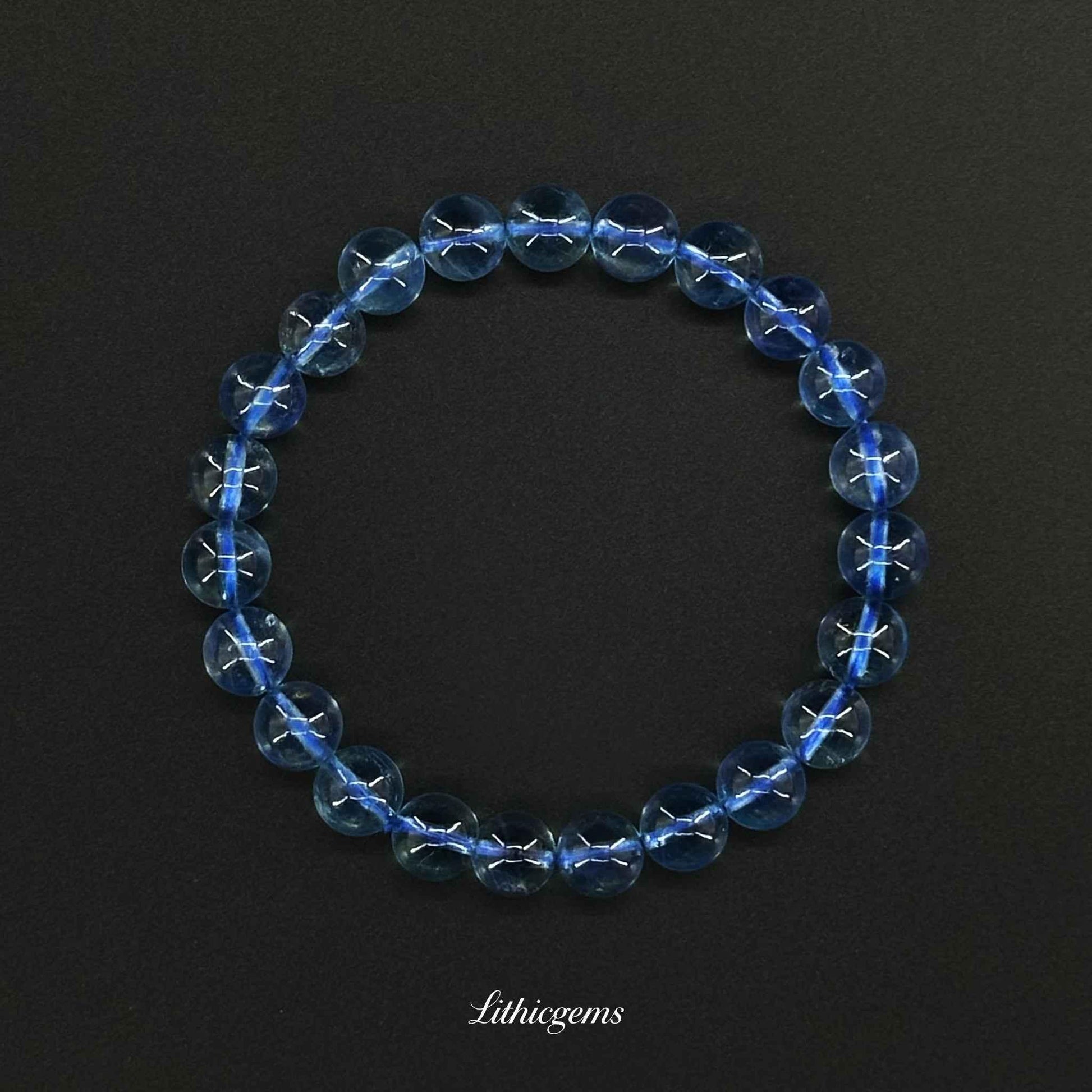 Custom Santa Maria Aquamarine Bracelet - Deep Ocean Blue Crystal for Calm & Communication - Lithicgems
