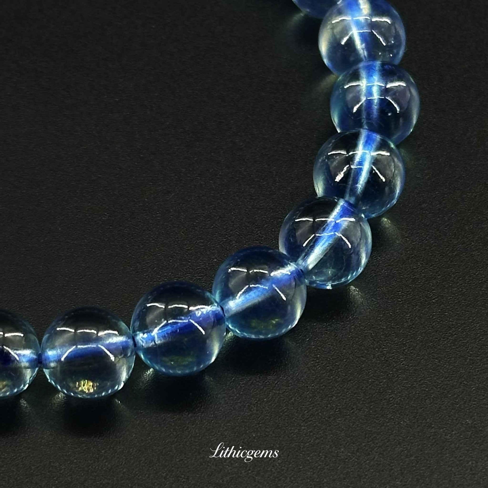 Custom Santa Maria Aquamarine Bracelet - Deep Ocean Blue Crystal for Calm & Communication - Lithicgems
