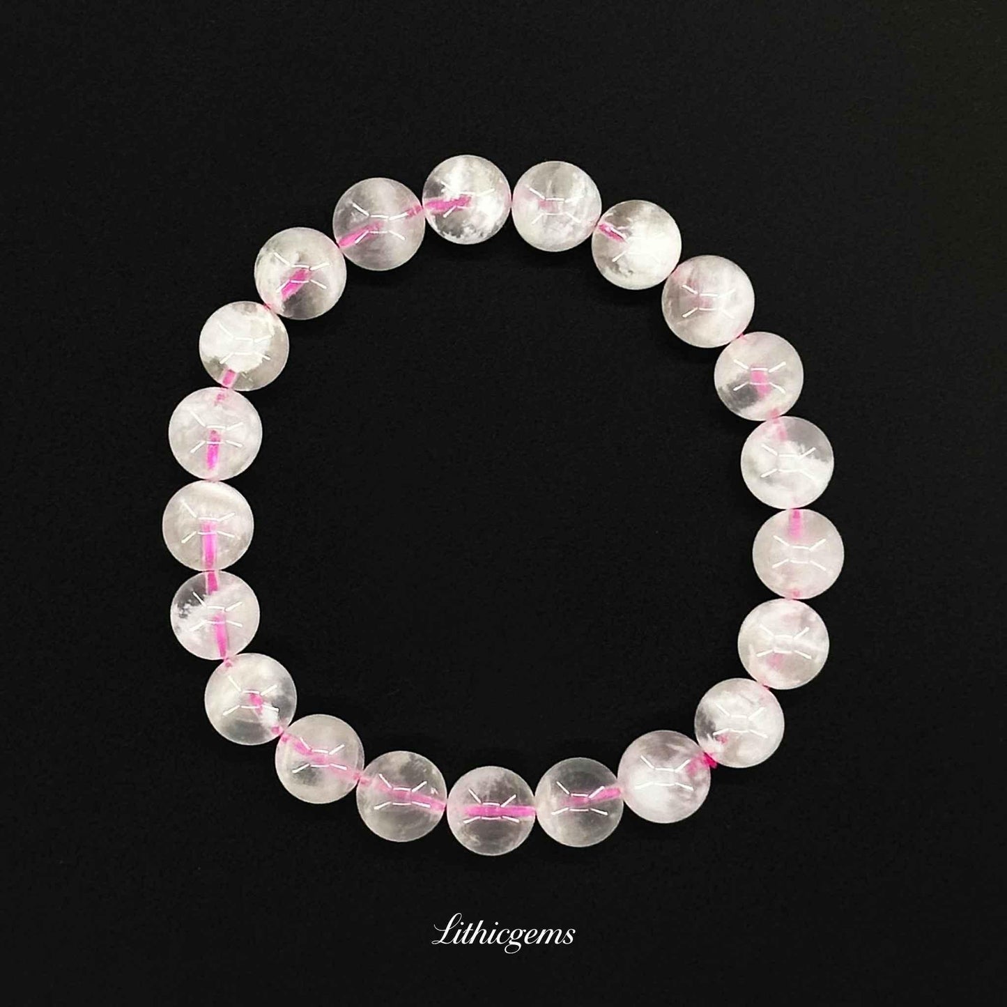 Custom Snowflake Phantom Rose Quartz Bracelet - Balancing Love & Clarity - Lithicgems