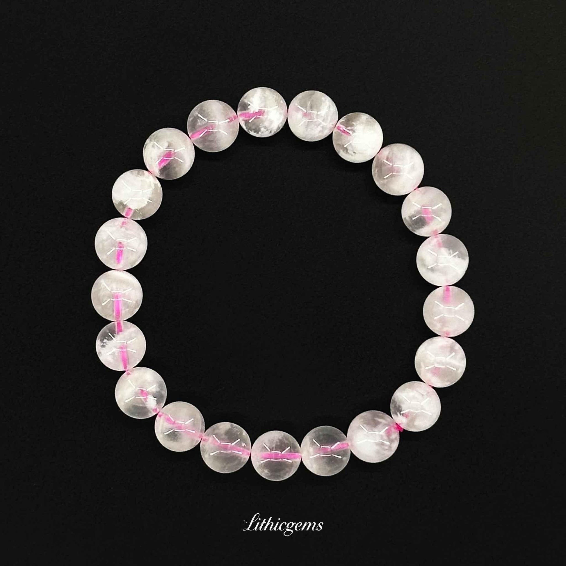 Custom Snowflake Phantom Rose Quartz Bracelet - Balancing Love & Clarity - Lithicgems