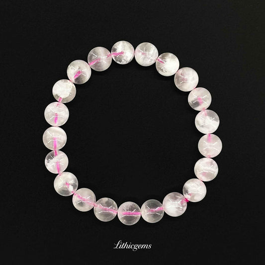 Custom Snowflake Phantom Rose Quartz Bracelet - Balancing Love & Clarity - Lithicgems