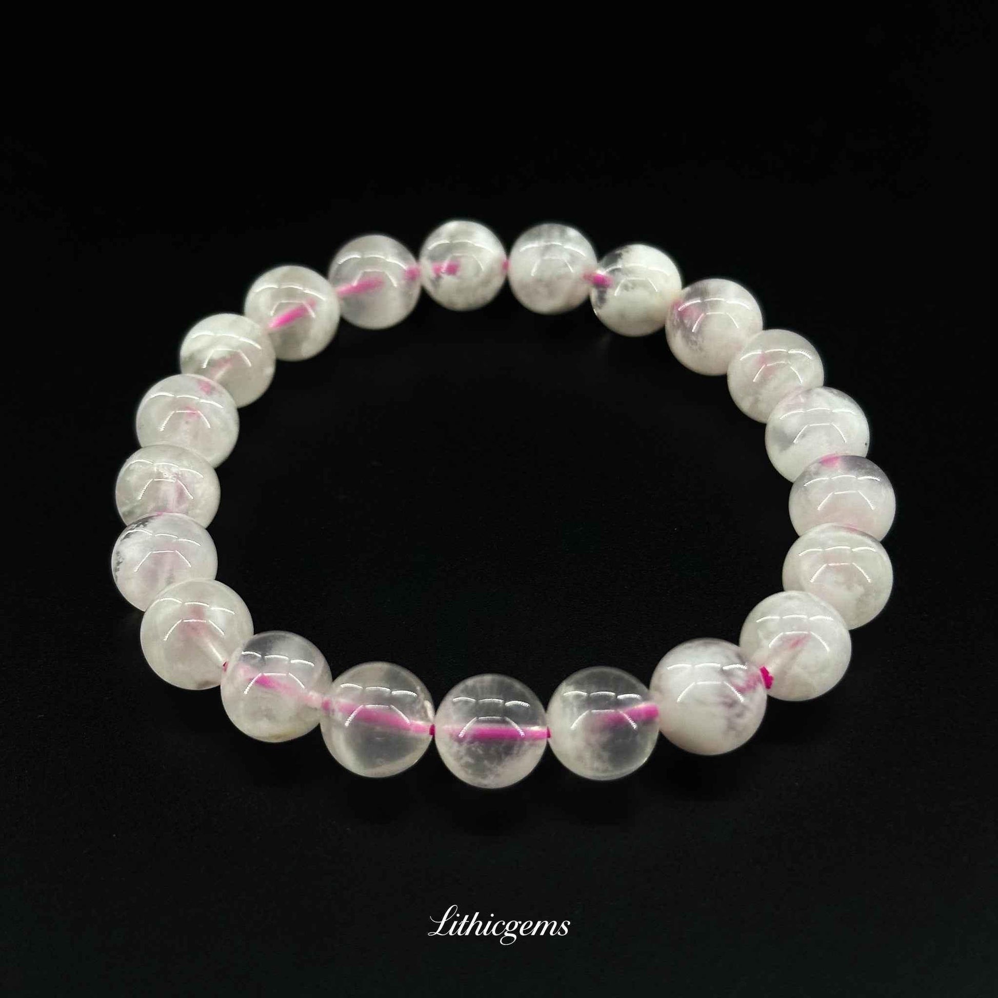 Custom Snowflake Phantom Rose Quartz Bracelet - Balancing Love & Clarity - Lithicgems