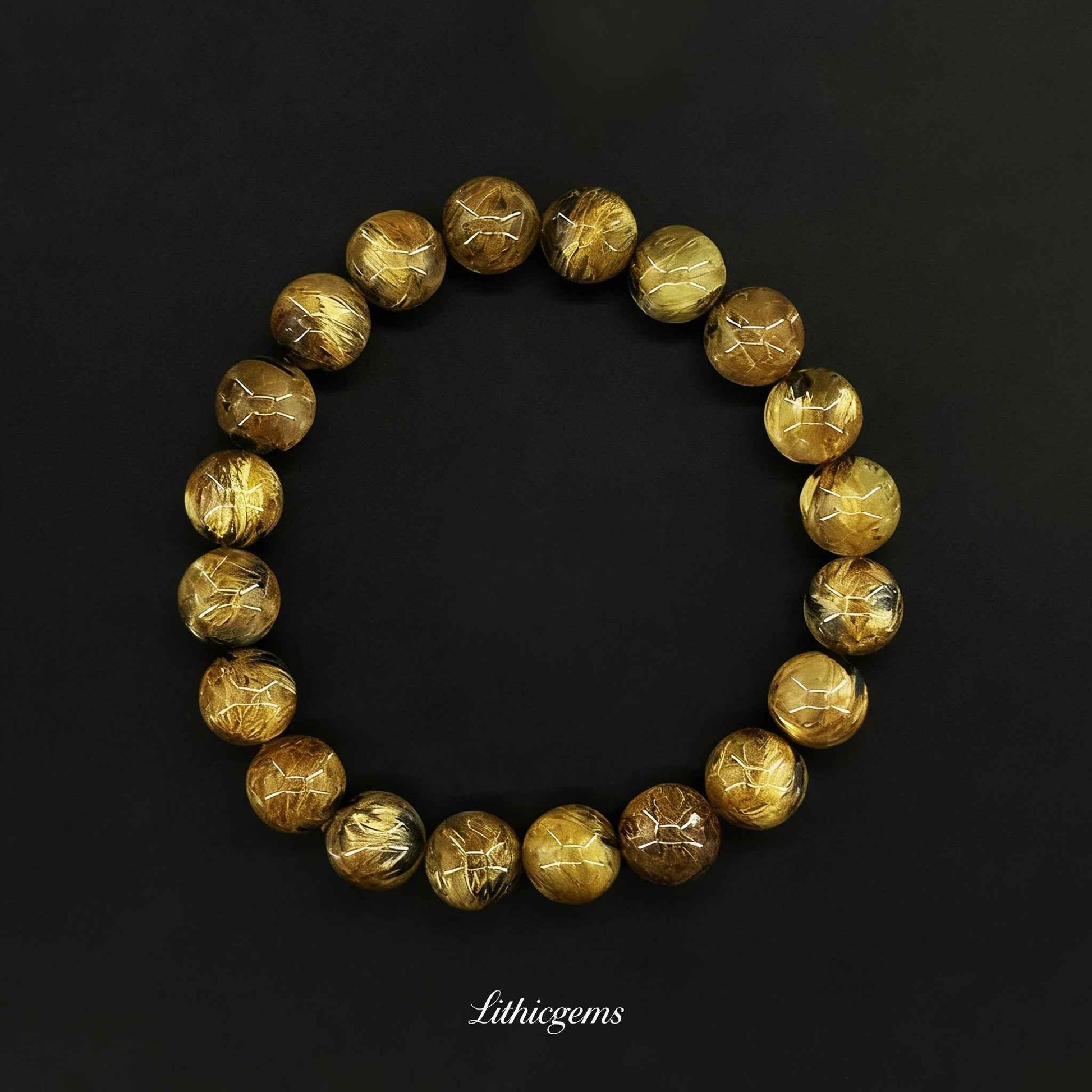 Custom Titanium Quartz Bracelet - Metallic Golden Blooms for Wealth & Energy Shield - Lithicgems