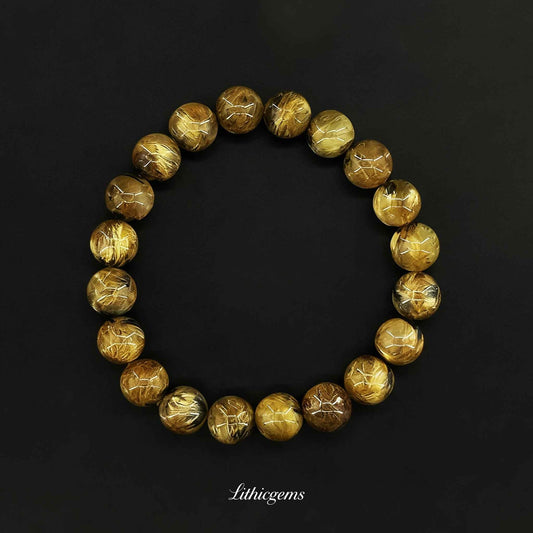 Custom Titanium Quartz Bracelet - Metallic Golden Blooms for Wealth & Energy Shield - Lithicgems