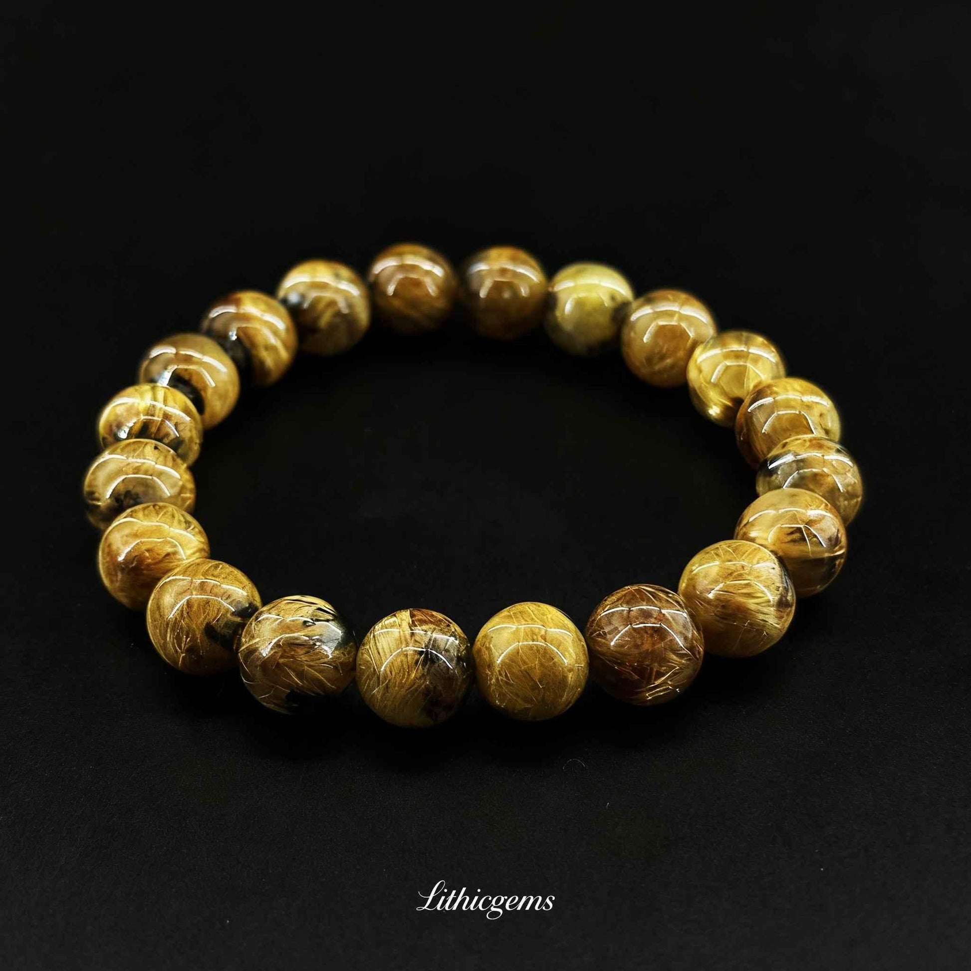 Custom Titanium Quartz Bracelet - Metallic Golden Blooms for Wealth & Energy Shield - Lithicgems