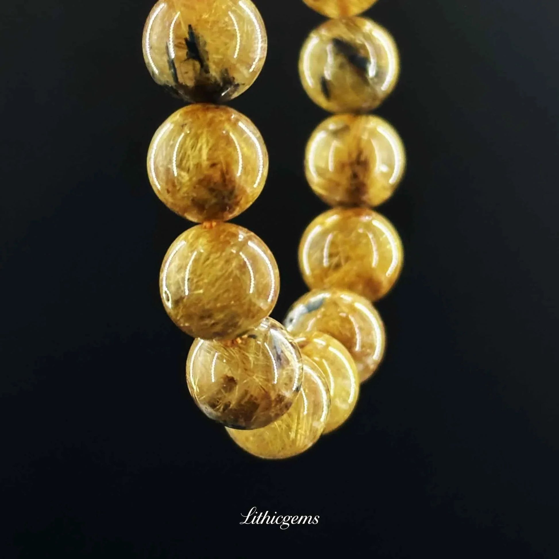 Custom Titanium Quartz Bracelet - Metallic Golden Blooms for Wealth & Energy Shield - Lithicgems