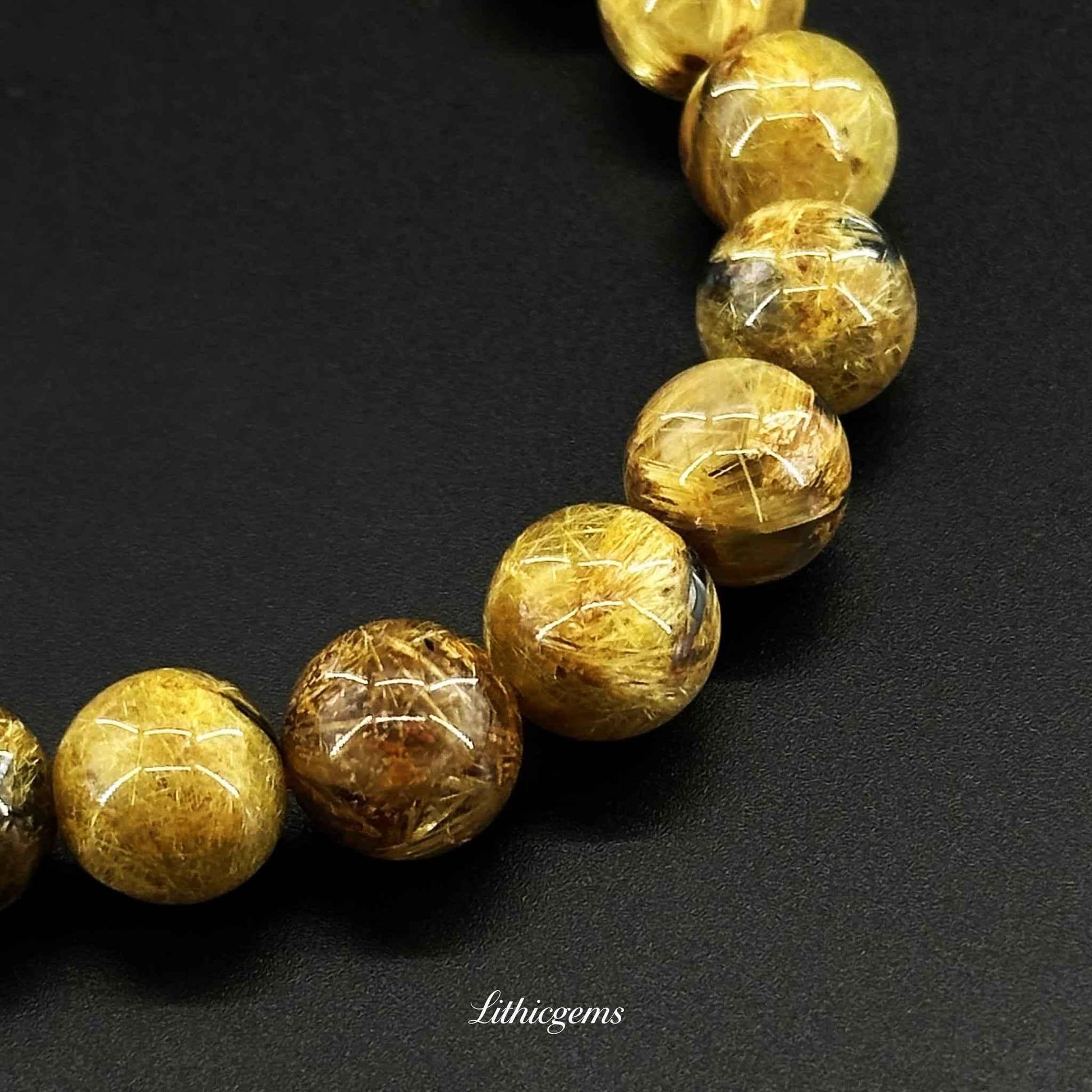 Custom Titanium Quartz Bracelet - Metallic Golden Blooms for Wealth & Energy Shield - Lithicgems