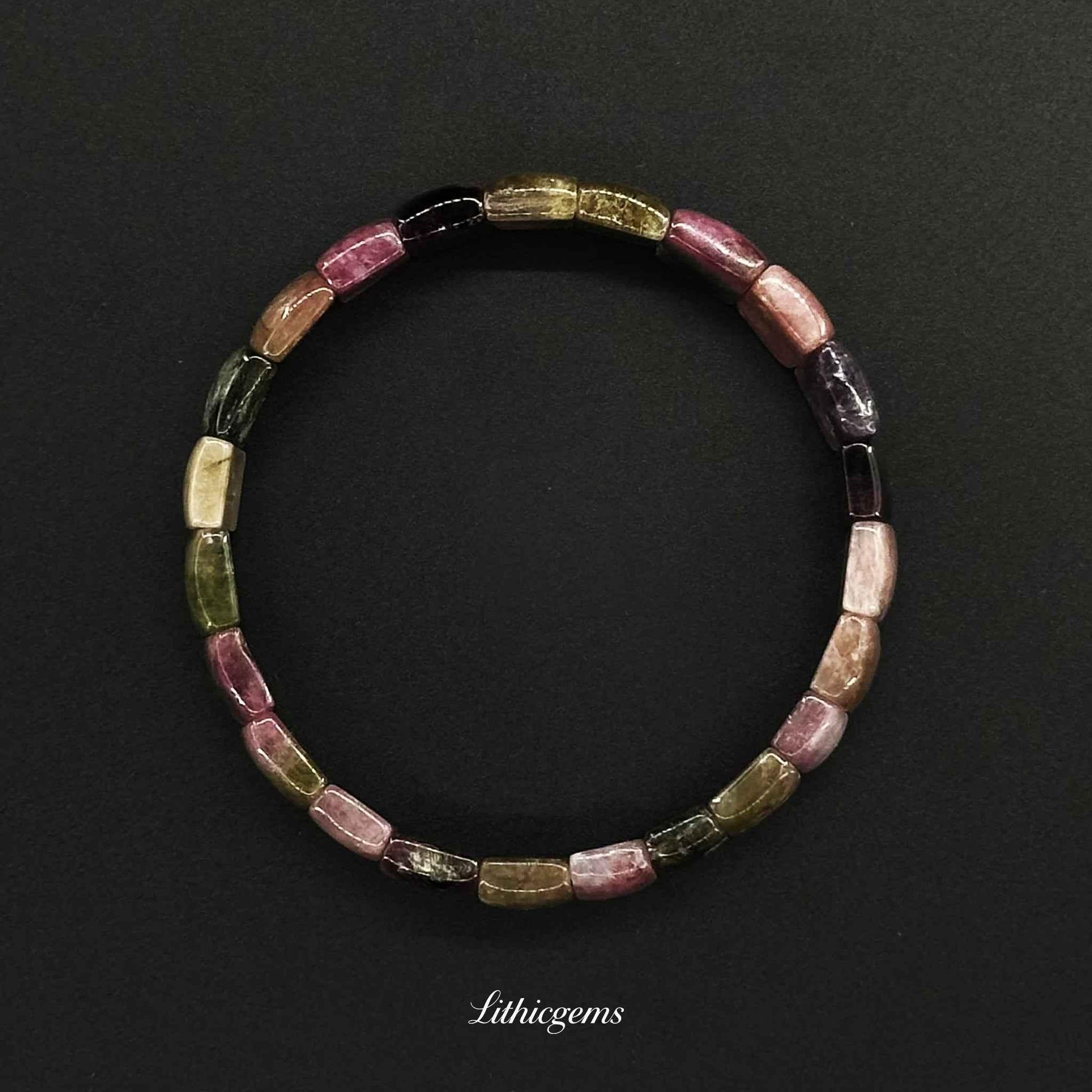 Custom Tourmaline Slice Cuff Bracelet - Rainbow Energy Stone for Chakras Balance & Protection - Lithicgems