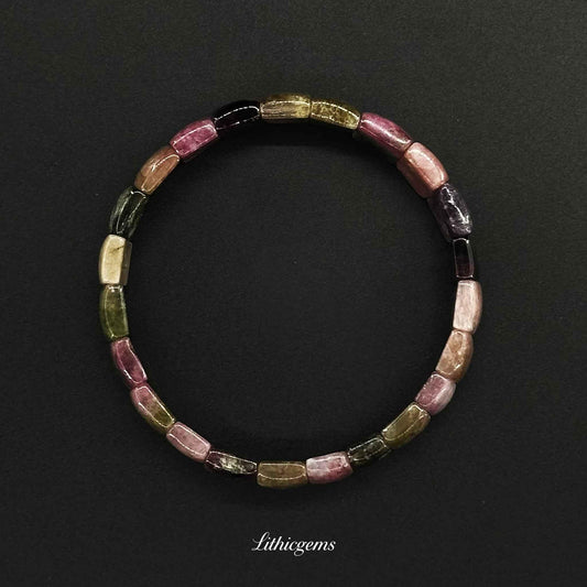 Custom Tourmaline Slice Cuff Bracelet - Rainbow Energy Stone for Chakras Balance & Protection - Lithicgems