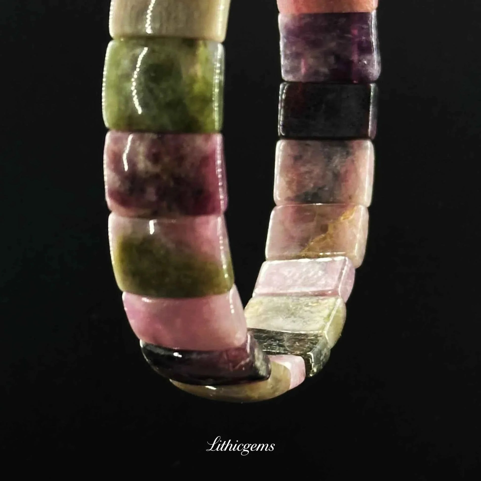 Custom Tourmaline Slice Cuff Bracelet - Rainbow Energy Stone for Chakras Balance & Protection - Lithicgems