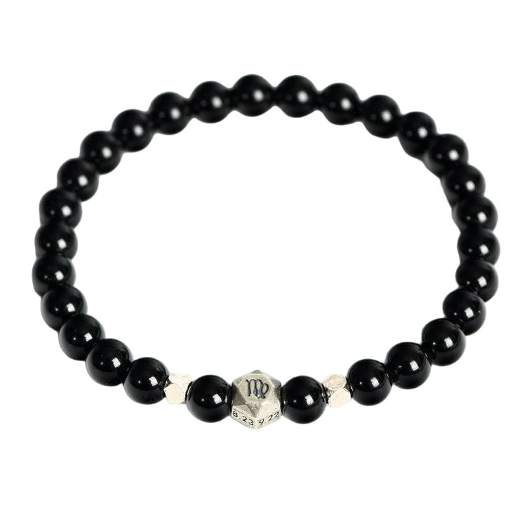 Custom Virgo Black Obsidian Zodiac Bracelet 6mm | Natural Crystal Constellation Stretch Bracelet | Lithicgems - Lithicgems