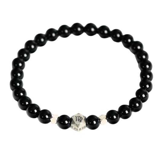 Custom Virgo Black Obsidian Zodiac Bracelet 6mm | Natural Crystal Constellation Stretch Bracelet | Lithicgems - Lithicgems