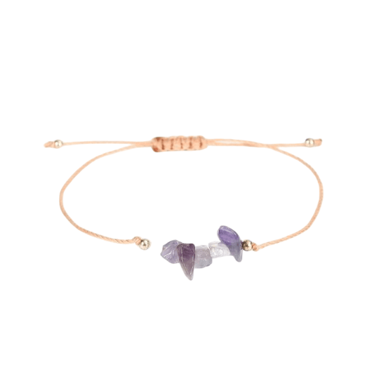 Custom Wax Cord Amethyst Chip Bracelet | Natural Stone Bohemian Stretch Bracelet | Lithicgems - Lithicgems