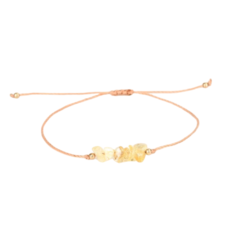 Custom Wax Cord Citrine Chip Bracelet | Natural Stone Bohemian Stretch Bracelet | Lithicgems - Lithicgems