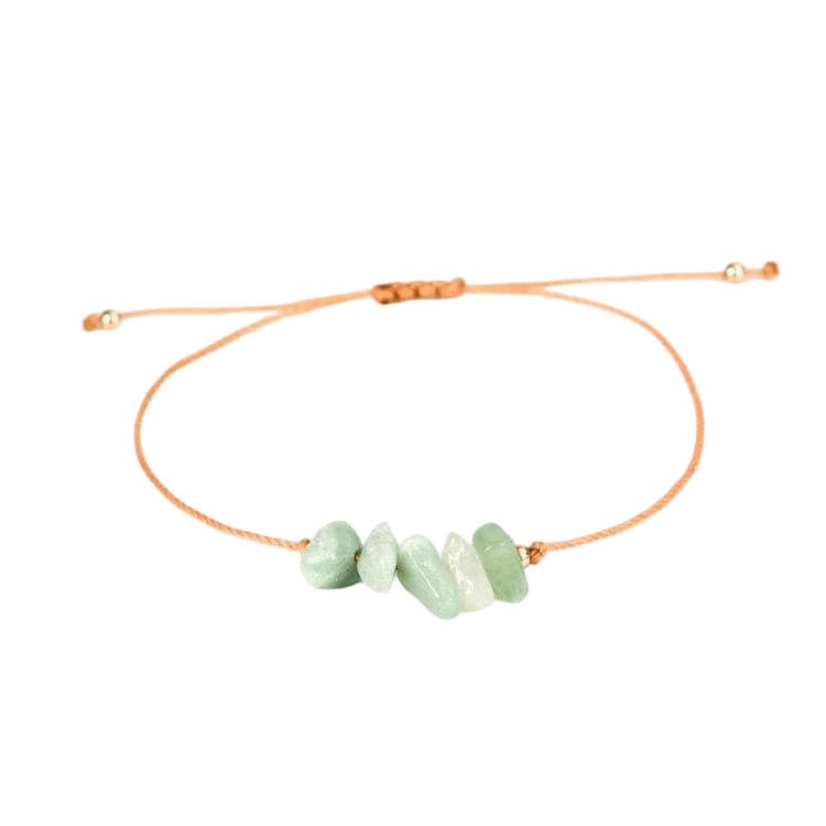 Custom Wax Cord Green Aventurine Chip Bracelet | Natural Stone Bohemian Stretch Bracelet | Lithicgems - Lithicgems