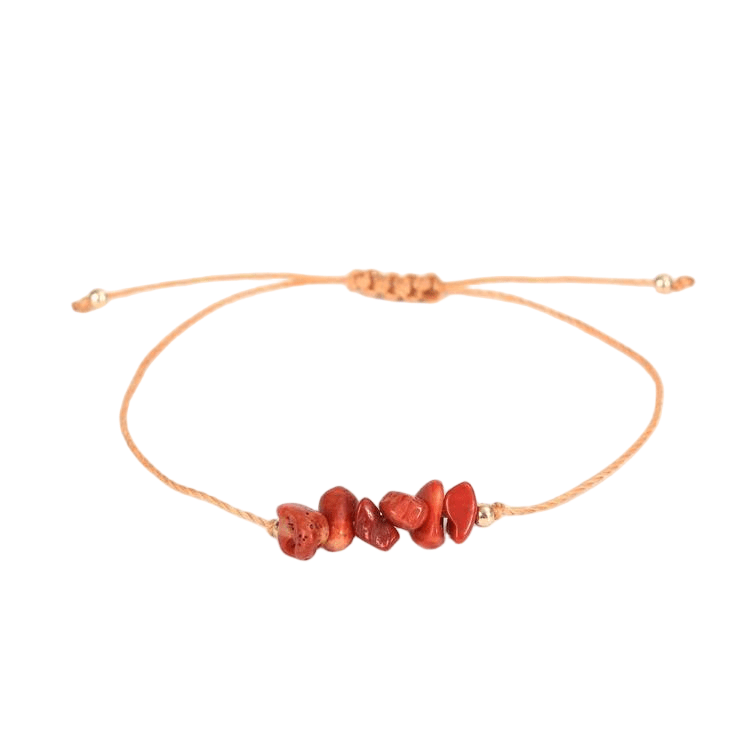 Custom Wax Cord Red Coral Chip Bracelet | Natural Stone Bohemian Stretch Bracelet | Lithicgems - Lithicgems