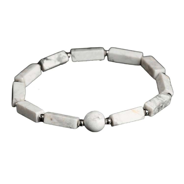 Custom White Turquoise Square Bead Bracelet | Natural Stone Fashion Stretch Bracelet | Lithicgems - Lithicgems