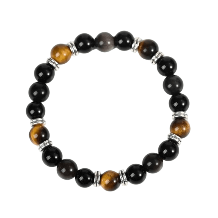 Custom Yellow Tiger Eye & Black Obsidian Astronaut Bracelet 8mm | Natural Crystal Mixed Stretch Bracelet | Lithicgems - Lithicgems