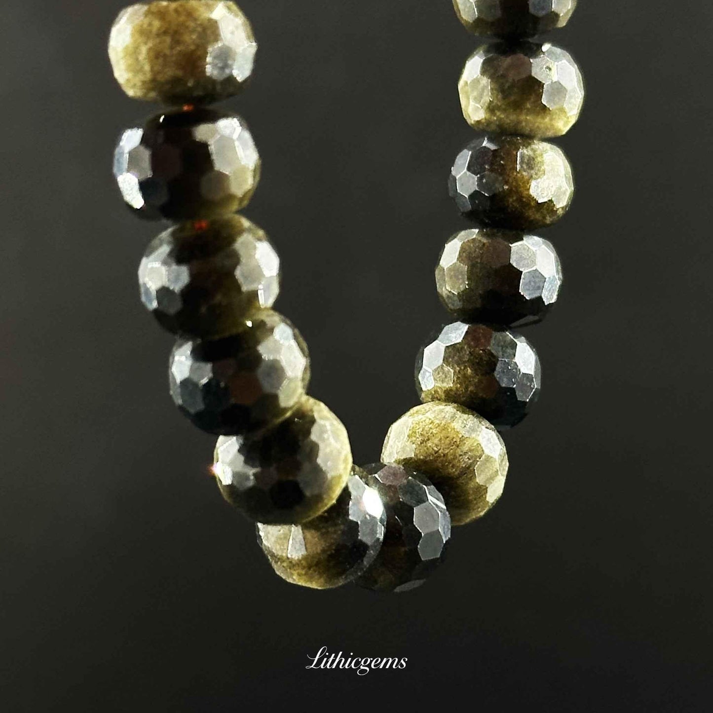 Faceted Gold Sheen Obsidian Bracelet - Wheel Beads for Wealth & Powerful Shielding - Lithicgems