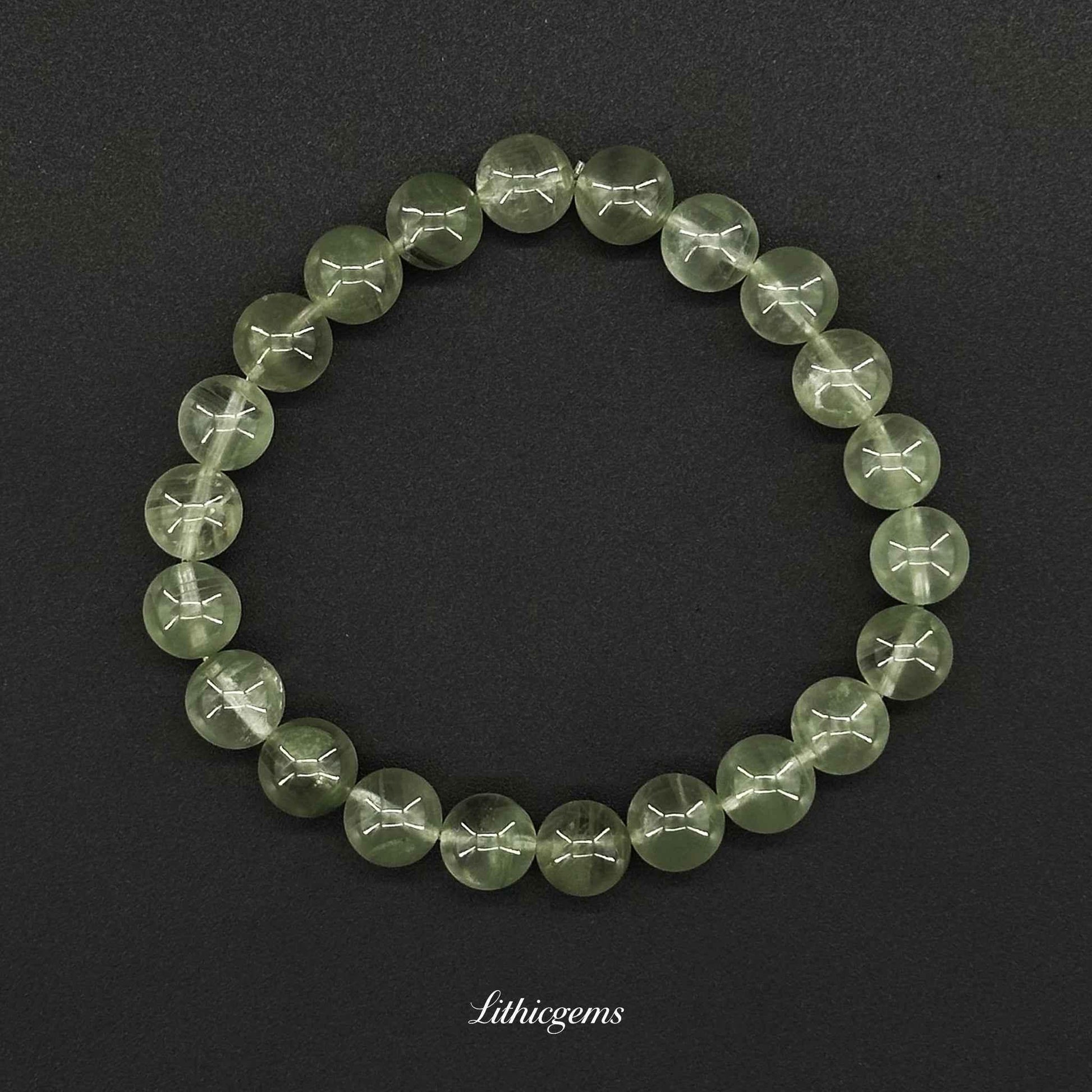 Jade Green Phantom Quartz Bracelet - Prosperity & Growth Crystal with Emerald Inclusions - Lithicgems