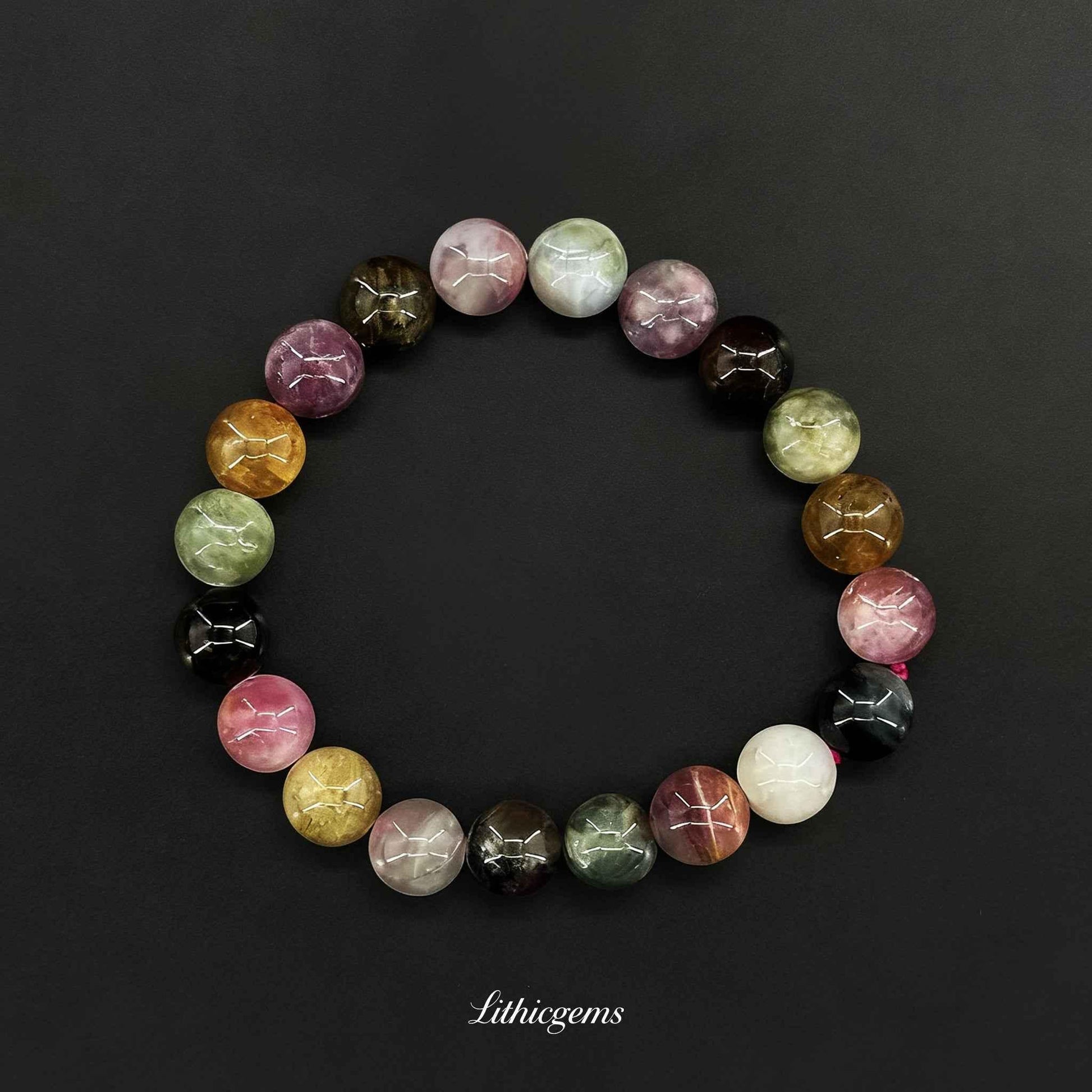 Rainbow Tourmaline Bracelet - Complete Color Spectrum for All-Chakra Balance & Joyful Manifestation - Lithicgems
