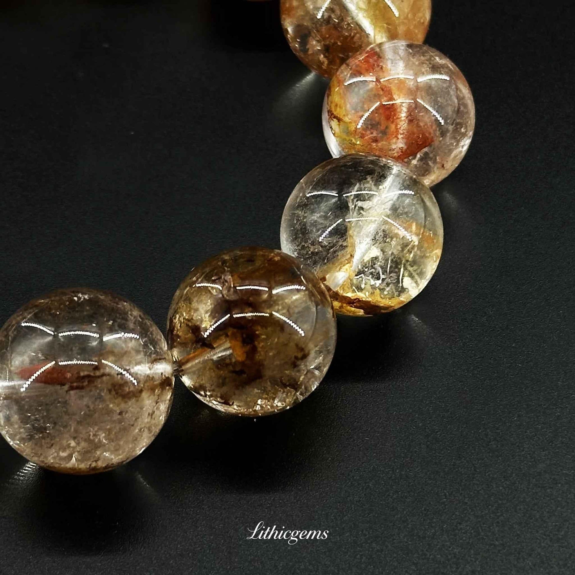 Red Clay Herkimer Diamond Bracelet - Grounded Energy Amplifier & Protective Power Stone - Lithicgems