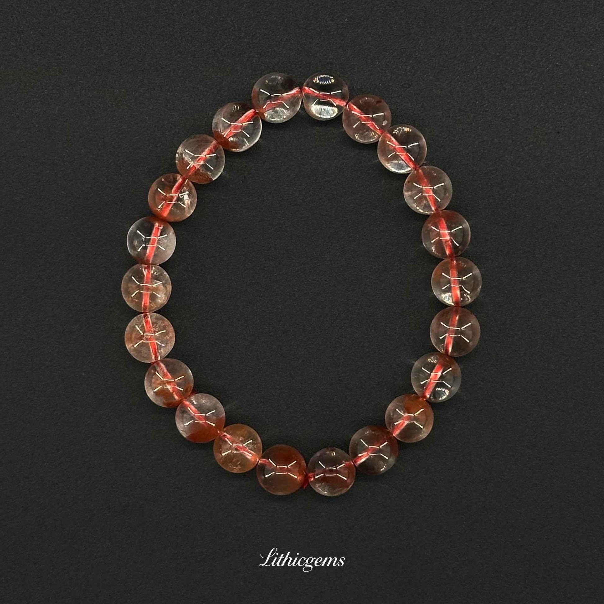 Red Hare Quartz Bracelet - Silky Passion Crystal for Vitality & Courage - Lithicgems