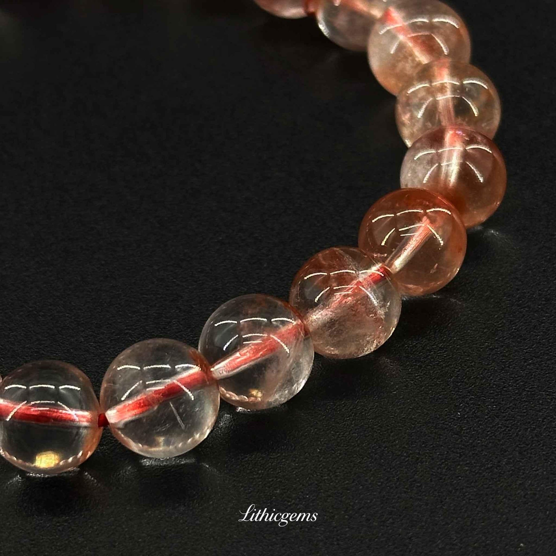 Red Hare Quartz Bracelet - Silky Passion Crystal for Vitality & Courage - Lithicgems