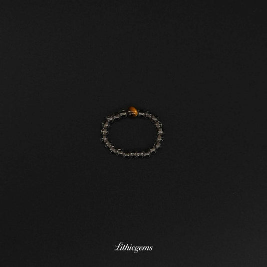 Tiger's Eye & Ice Obsidian Stackable Ring - Solar Plexus & Crown Chakra Balance for Daily Power - Lithicgems