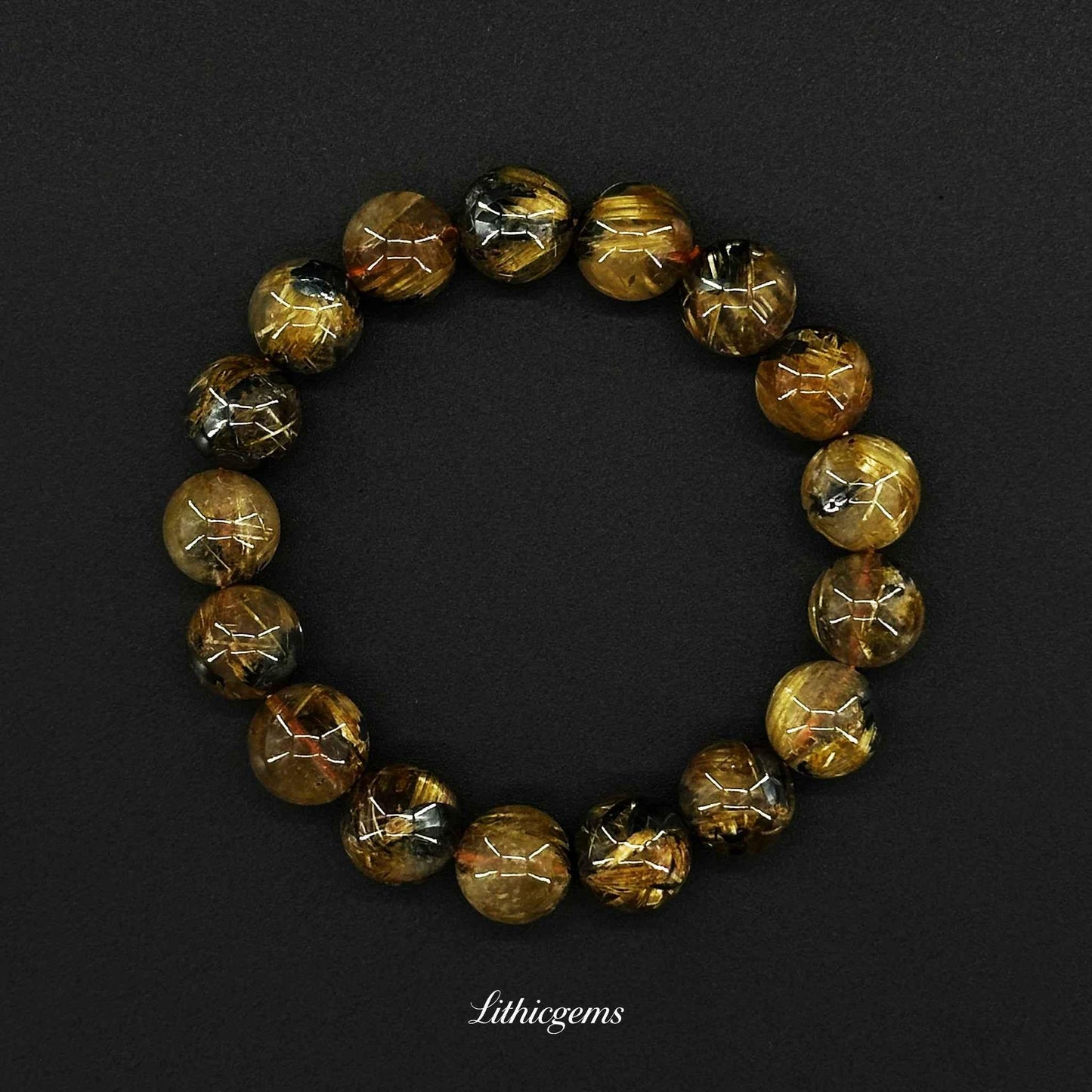 Titanium Quartz Bracelet with Floral Inclusions - Golden Flower Power for Courage & Manifestation - Lithicgems