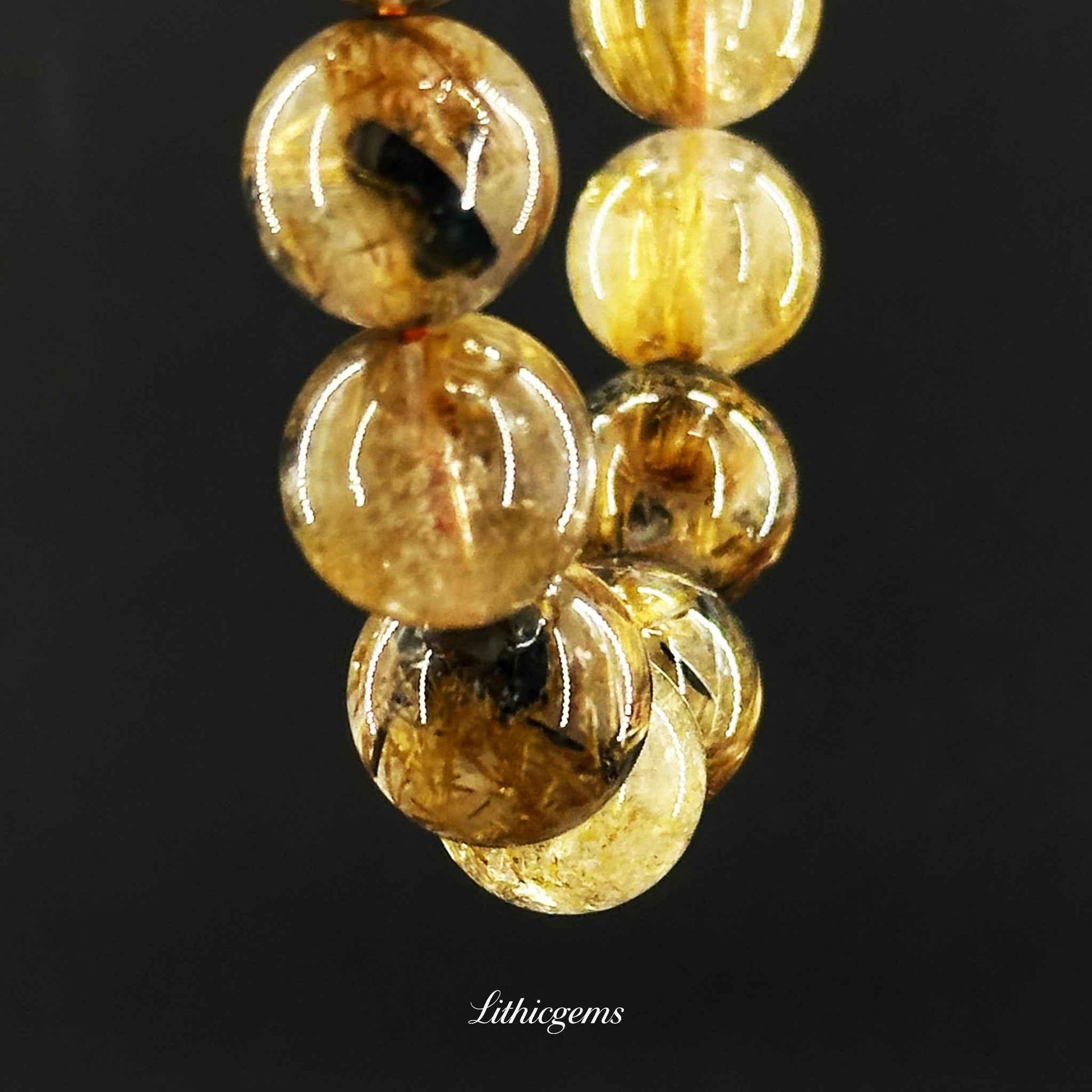 Titanium Quartz Bracelet with Floral Inclusions - Golden Flower Power for Courage & Manifestation - Lithicgems