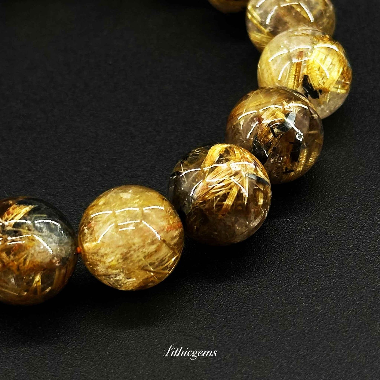 Titanium Quartz Bracelet with Floral Inclusions - Golden Flower Power for Courage & Manifestation - Lithicgems