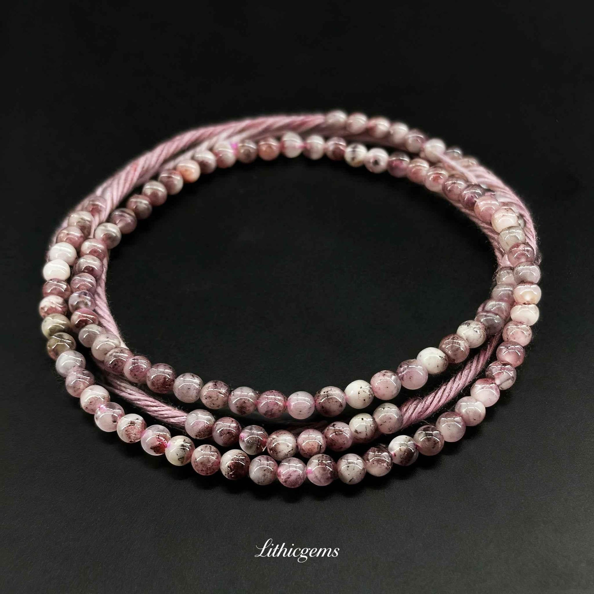 Triple-Wrap Venom Gold Strawberry Quartz Bracelet - Black & Red Crystal for Passion & Protection - Lithicgems