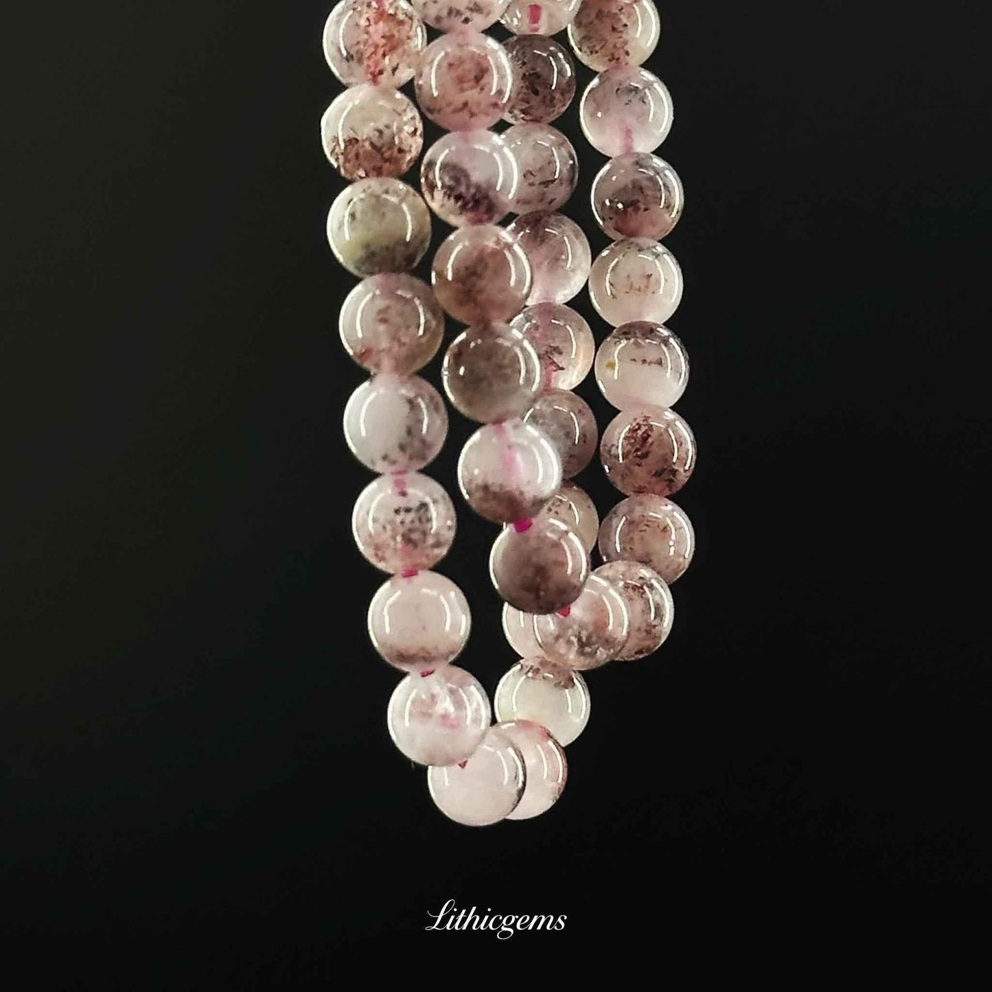 Triple-Wrap Venom Gold Strawberry Quartz Bracelet - Black & Red Crystal for Passion & Protection - Lithicgems