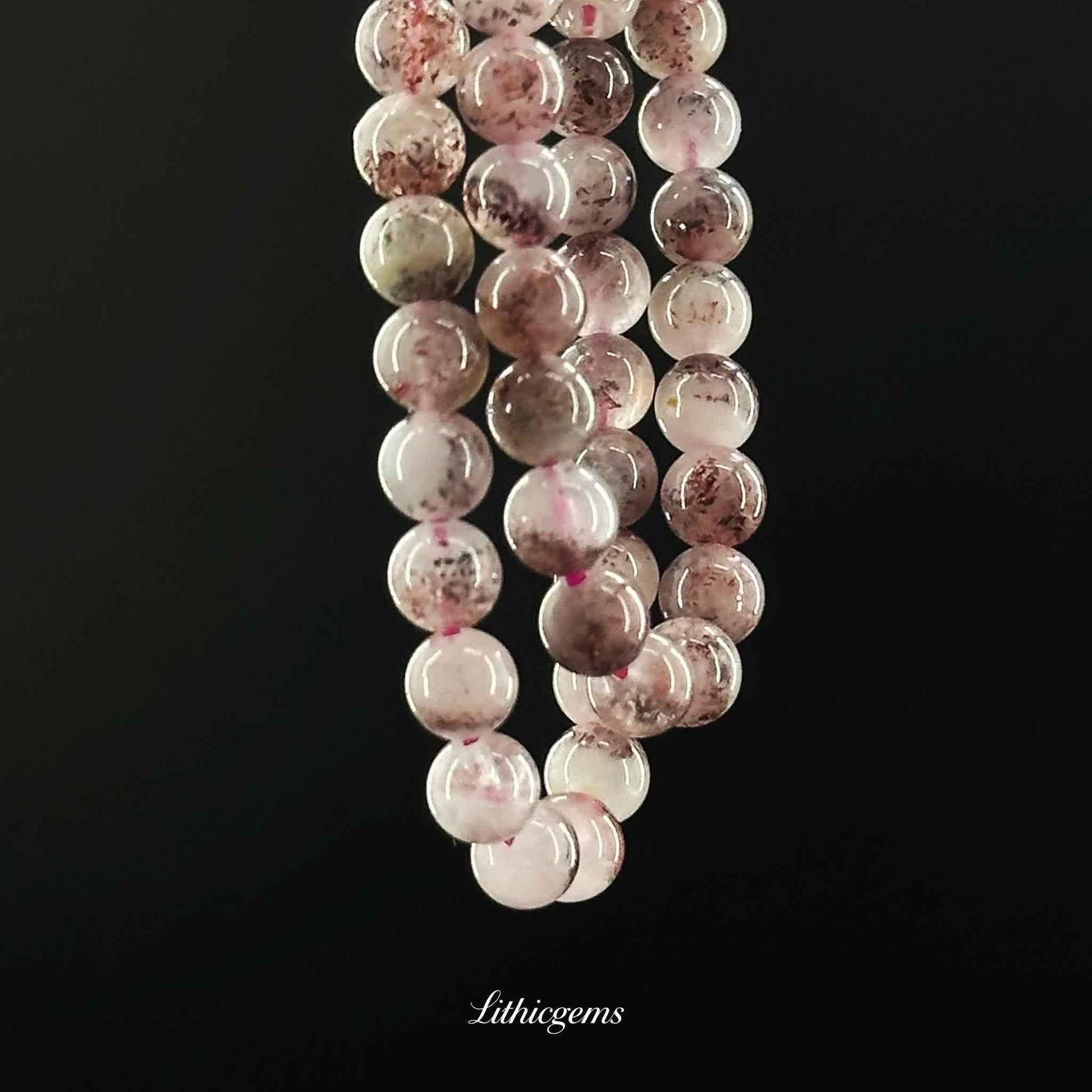 Triple-Wrap Venom Gold Strawberry Quartz Bracelet - Black & Red Crystal for Passion & Protection - Lithicgems