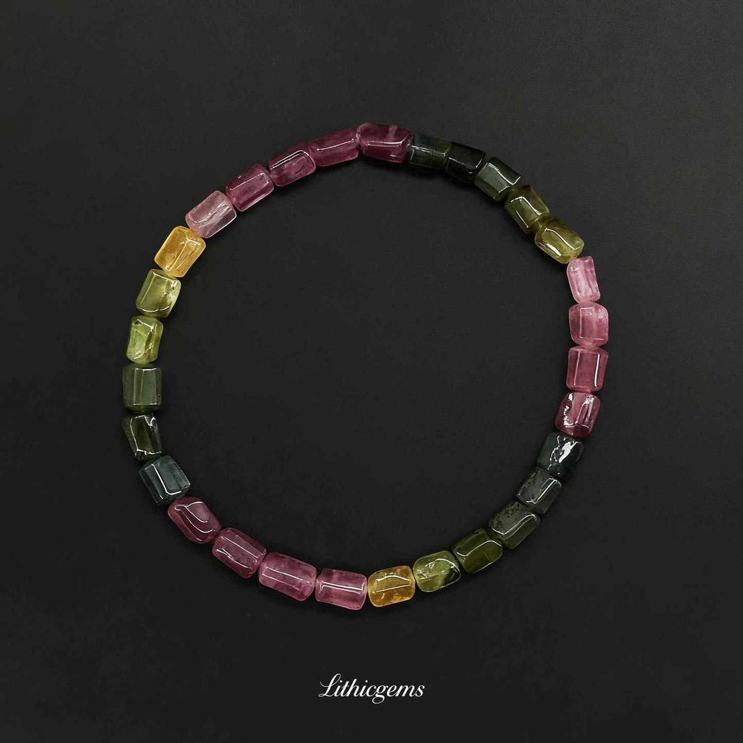 Tube Cut Tourmaline Bracelet - Geometric Rainbow Energy for Modern Crystal Lovers - Lithicgems