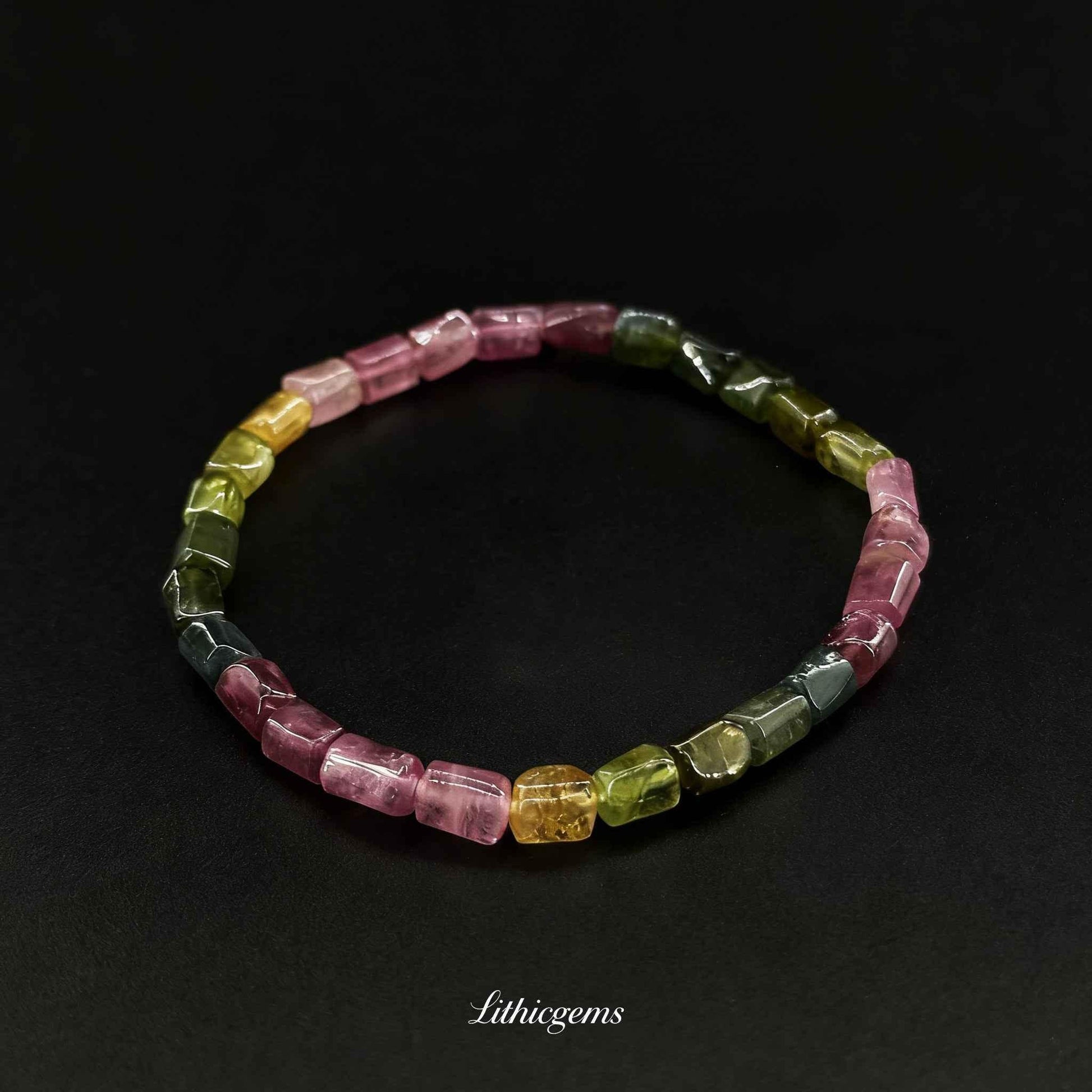Tube Cut Tourmaline Bracelet - Geometric Rainbow Energy for Modern Crystal Lovers - Lithicgems