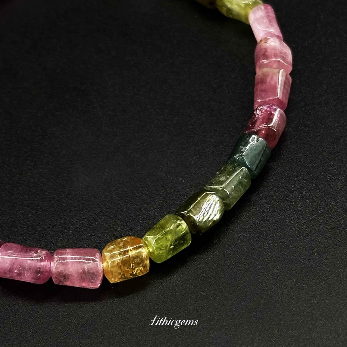 Tube Cut Tourmaline Bracelet - Geometric Rainbow Energy for Modern Crystal Lovers - Lithicgems
