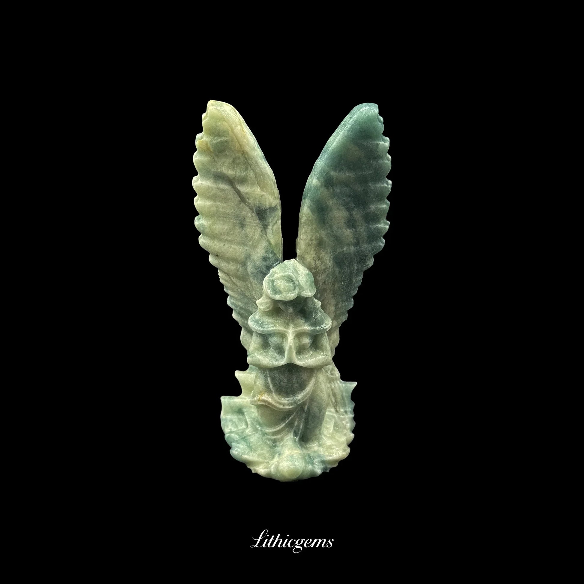 Winged Madonna Crystal Sculpture (10cm) - Sacred Feminine Guardian of Grace & Divine Comfort - Lithicgems